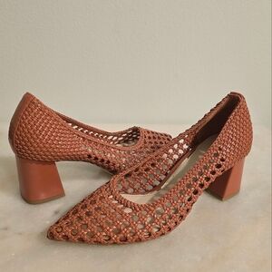 Zara Woven Pointed Toe Heels in Cognac Brown